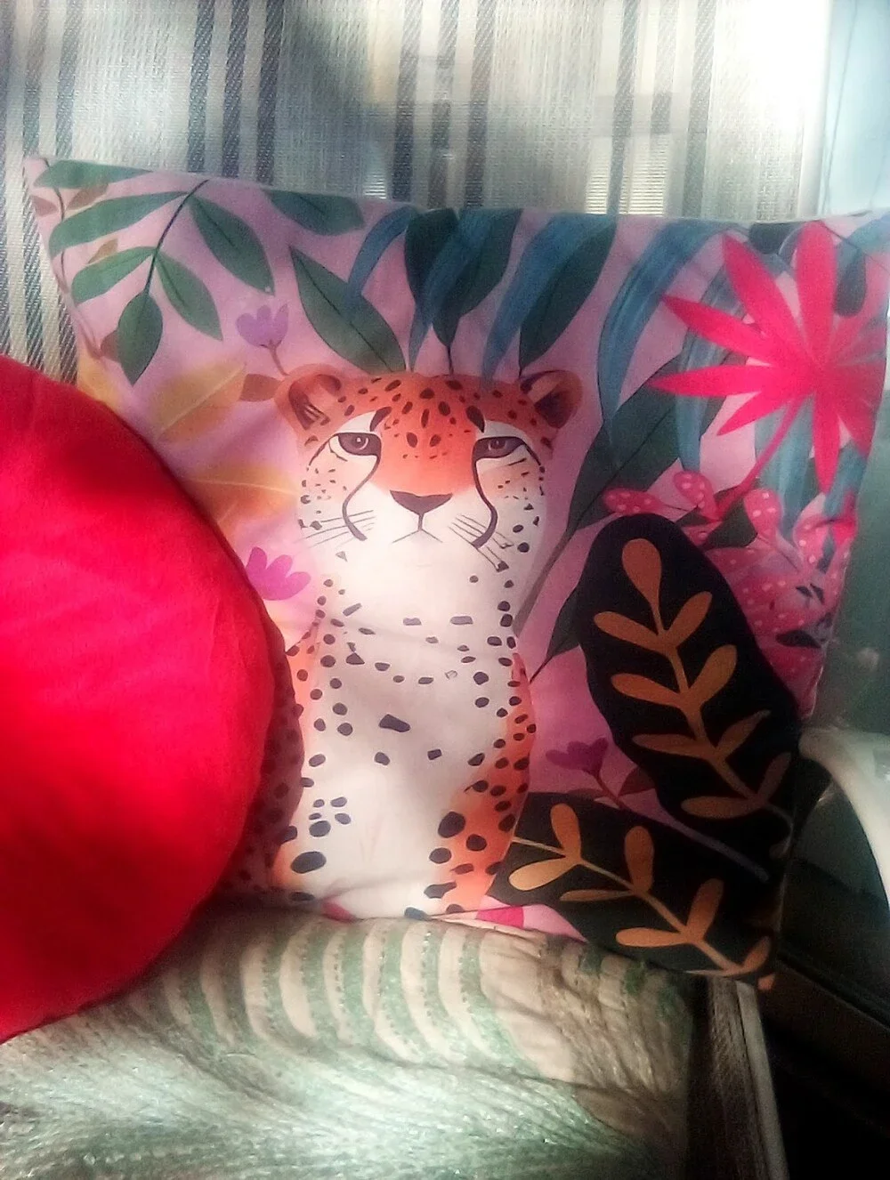 Tropical Leopard Decorative Pillow Cover - Pink, Coral, Green